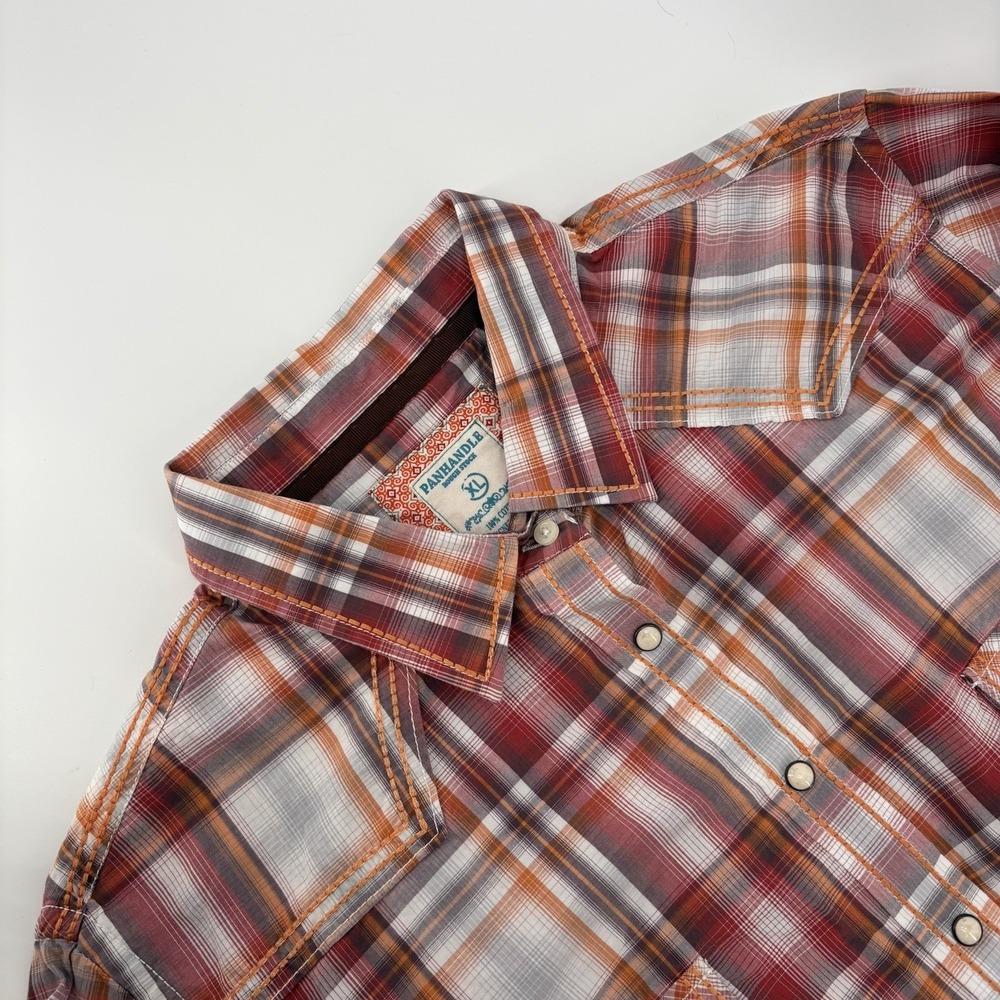 Panhandle Rough Stock Pearl Snap Shirt Men's XL Orange/Red Flip Cuff Rodeo